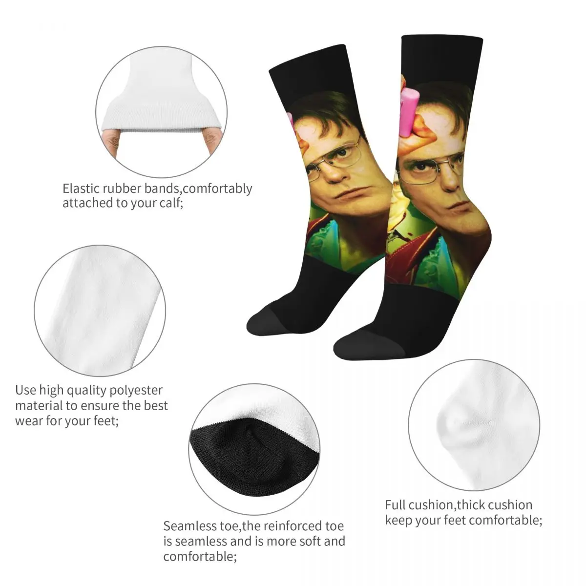 Colorful Dwight Schrute Club Skateboard Socks The Office Funny Meme Polyester Long Socks for Women Men Breathable