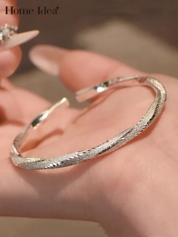 Shiny Fashion Women Bracelet 999 Sterling Silver Fine Jewelry Designer Party Accessories Lady Adjustable Opening Bracelets Gift