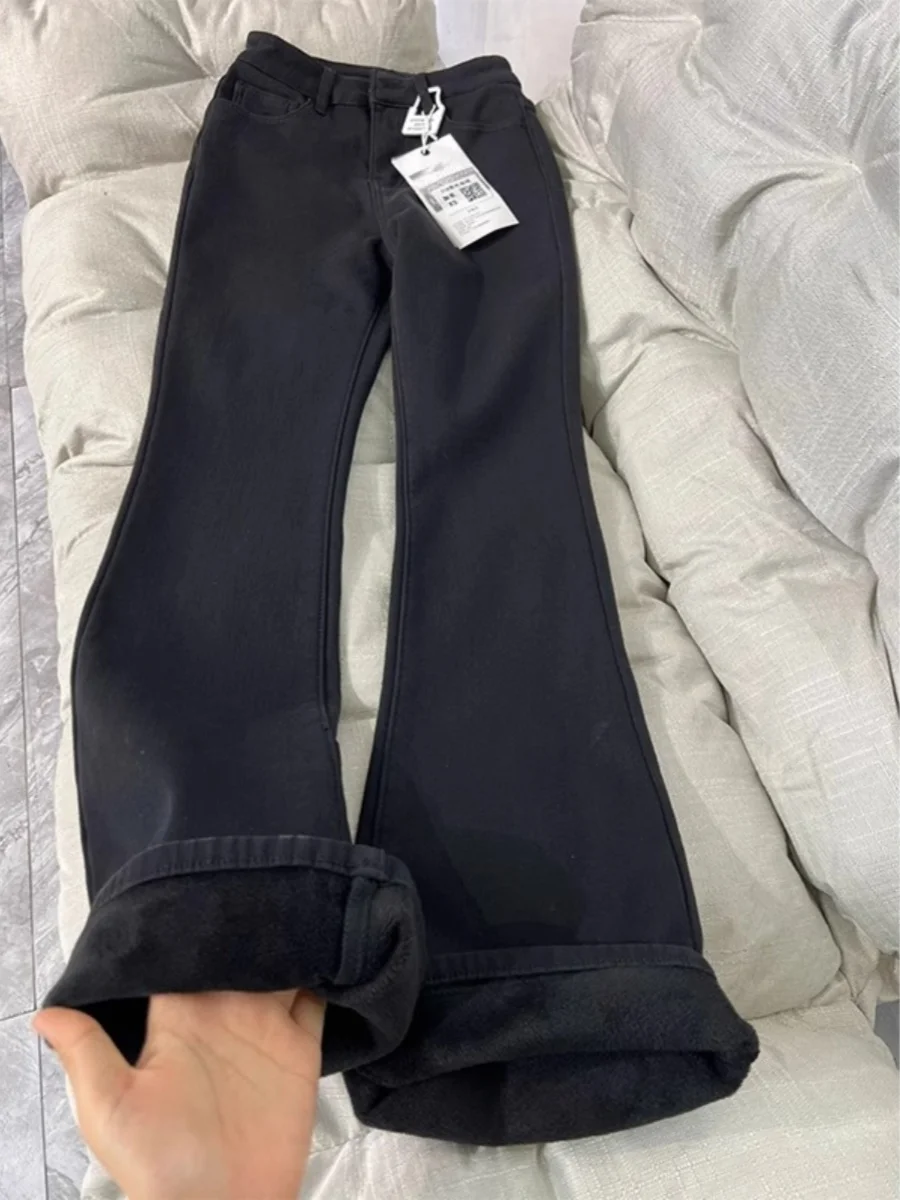 

Джинсы женские с высокой талией, на подкладке, зауженные, расклешенные, больших размеров, винтажные, стрейч, из хлопка, для осени и зимы