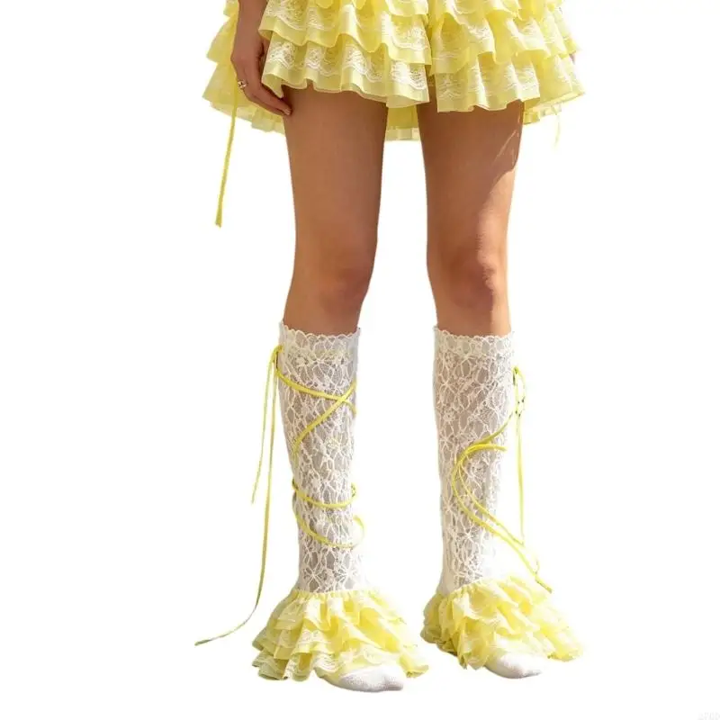Footless Tights Soft Lace Fabric Ruffled Mesh Leg Covers Easy To Wear