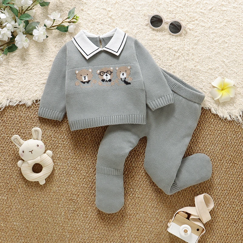 

Baby Clothes Set Cotton Knit Newborn Toddler Child Pollover +Trousers 0-12M Infant Boy Girl Sweater +Pants Long Sleeve Foot Wrap