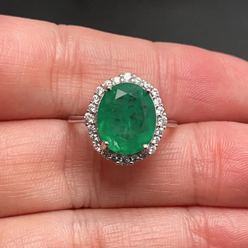 Real Sterling Silver Crystal Ring Man Made Emerald Color Gemstone Ring with Gold Plated 925 Silver Lab Created Crystal Jewelry