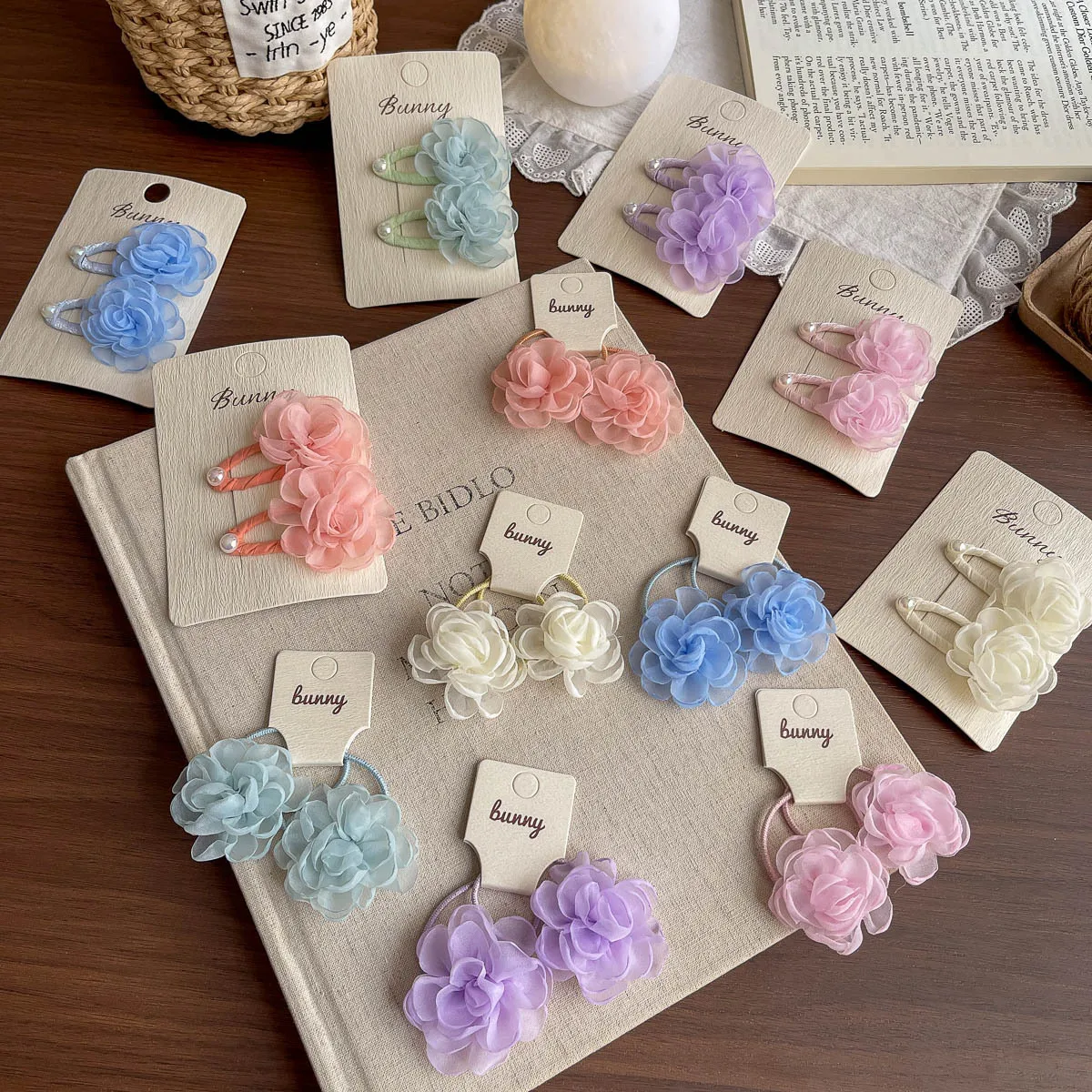 

Springnew Arrival Mesh Flower Bb Clip Hair Tie Easiest for Matchsweet Girl Hairpin Small Fresh Ponytail Rubber Band Hairpin