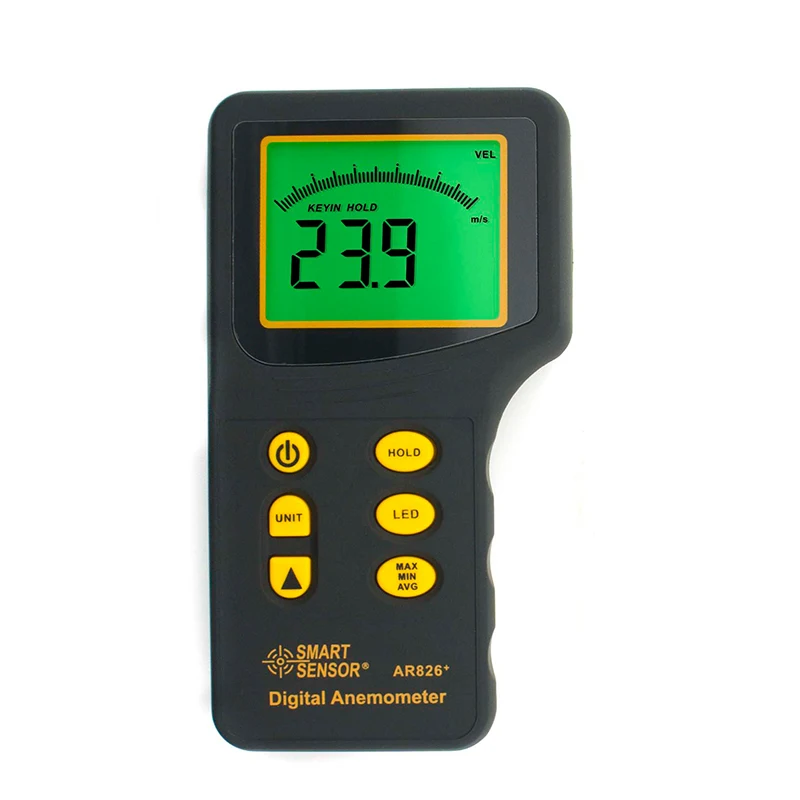 Smart Sensor AR826 + Digitales LCD-Anemometer, Luft-Anemometer, Tachosonde mit Hintergrundbeleuchtung, einziehbar