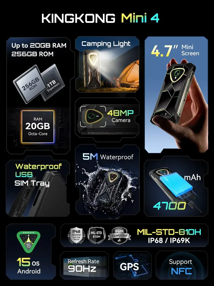 Cubot KingKong MINI 4 NFC Rugged Smartphone Android 15 Up to 20GB+