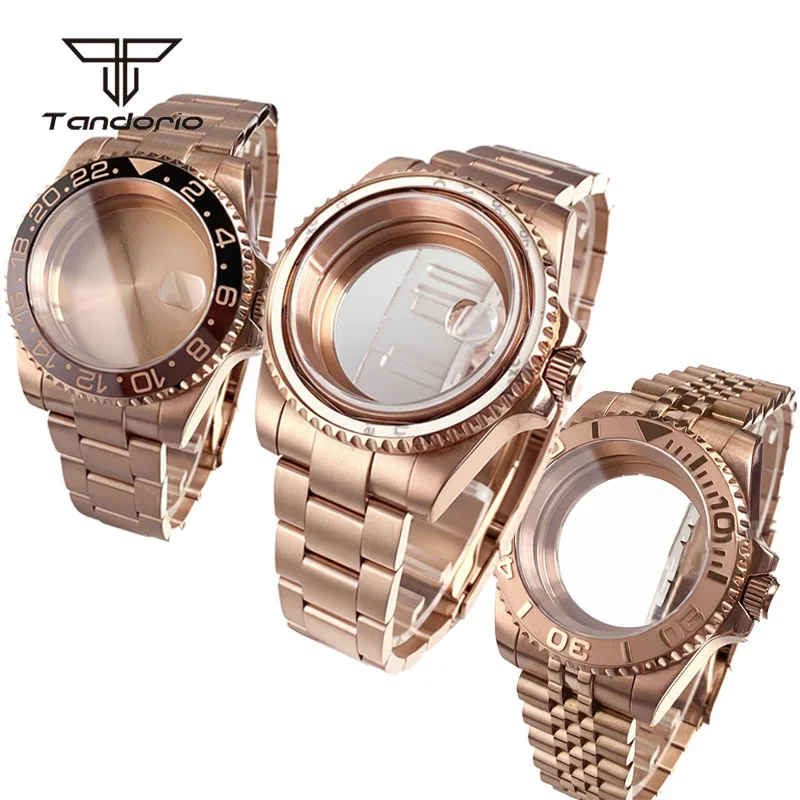 

Розовое золото 40 мм стальной корпус для часов + браслет с сапфировым стеклом для наручных часов SUB подходит для NH34 NH35 NH36 ETA2824 PT5000 Miyota8215 821A