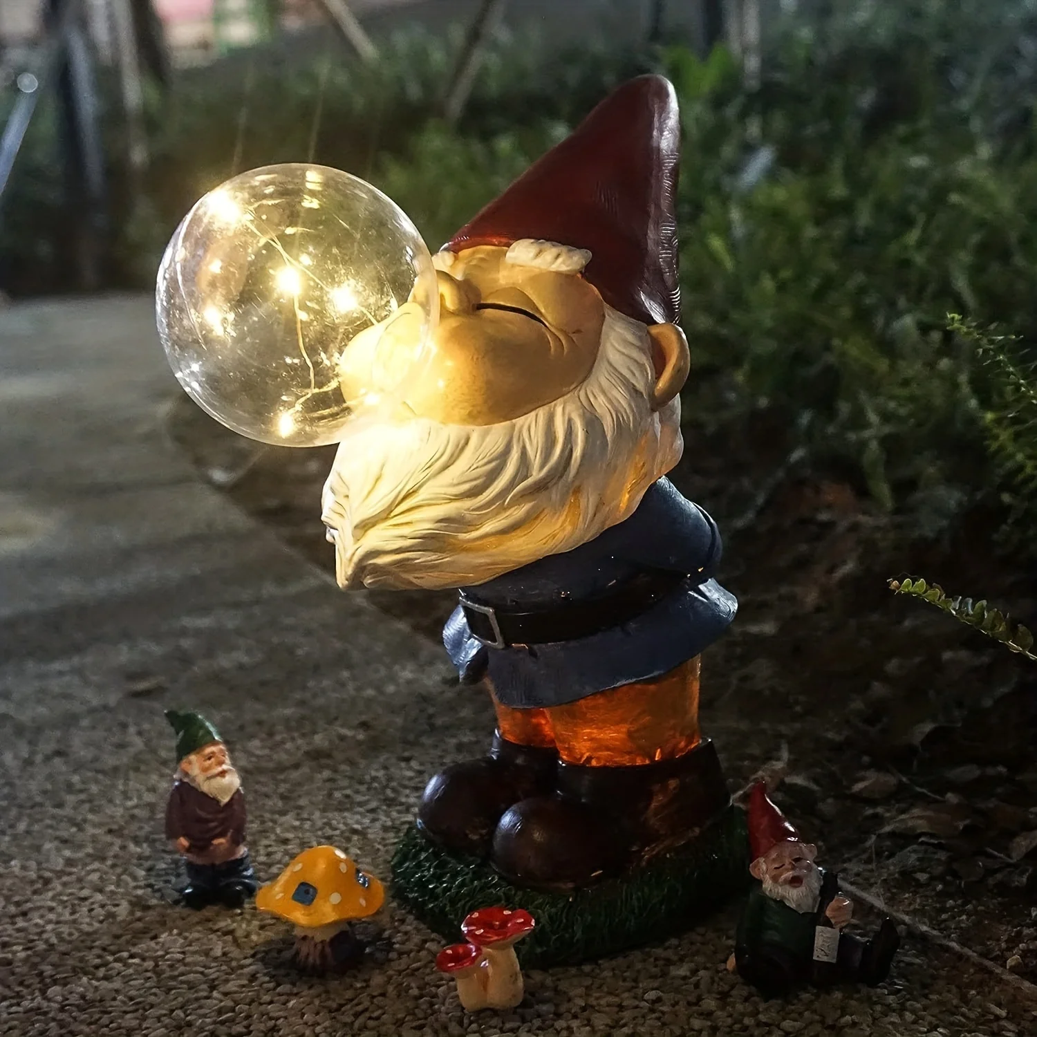 Garden Gnomes Decor Statue Light, Outdoor Solar Gnome Blowing Bubble Statue Light, Garden Resin Gnome Blowing Bubble Statue Light, for Garden Patio Yard Lawn Home Decor