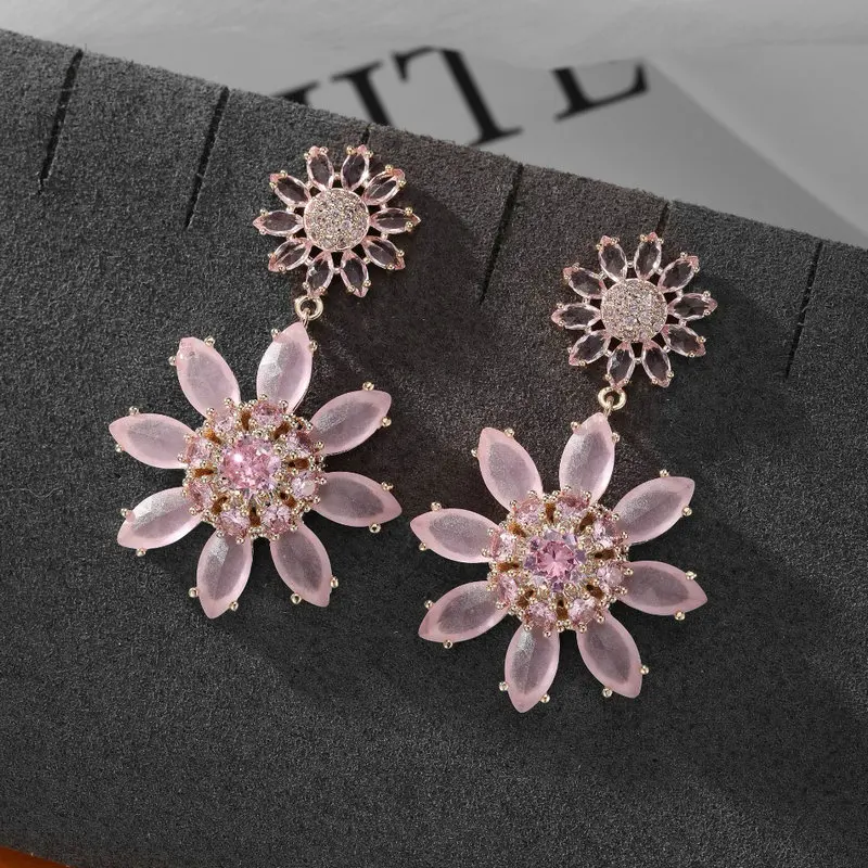 

Bilincolor Luxury Pink Flower Summer Earring for Women Wedding