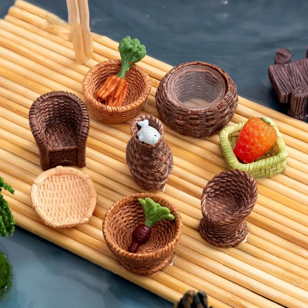 2pcs Resin Bamboo Basket Chair Dustpan Mini 2-4cm Dollhouse Miniature Furniture Multistyles Dollhouse Simulation Decoration