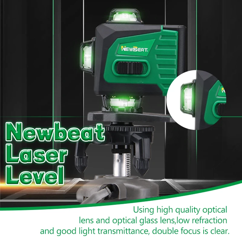 NewBeat Green Beam Rotary Laser Level 16 Lines 4D 360 Self Leveling Laser Levels Automatic for Construction NBT-LL-16B