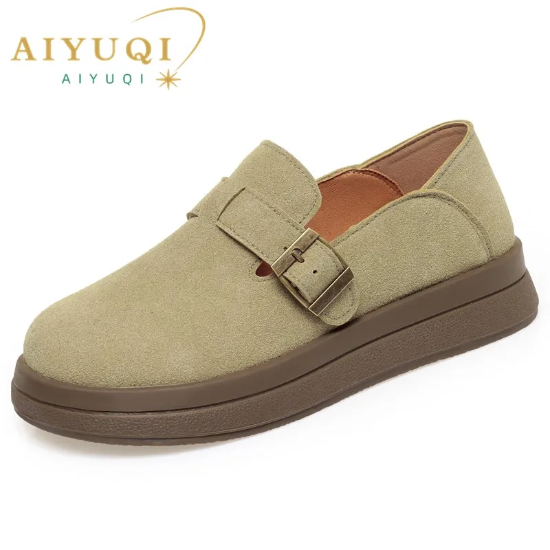 

AIYUQI Women's Loafers 2025 Spring New Flat Slip-on Ladies Shoes Platform Suede Genuine Leather Women's Shoes