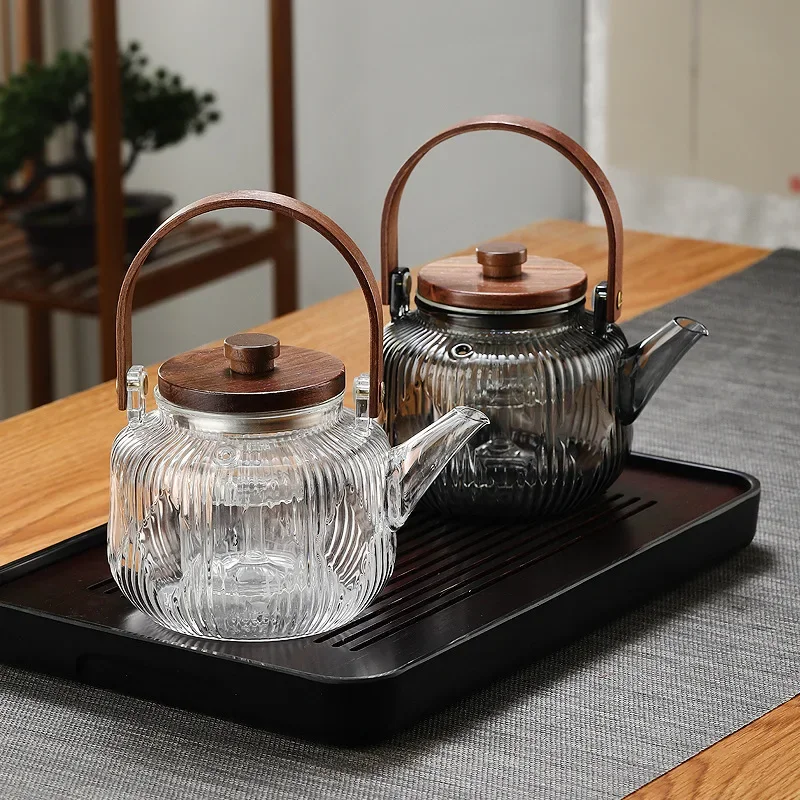 Glass Tea Pot Household Teapot 800ml High Heat Temperature Resistance Multifunctional Borosilicate Teapot with Wood Handle