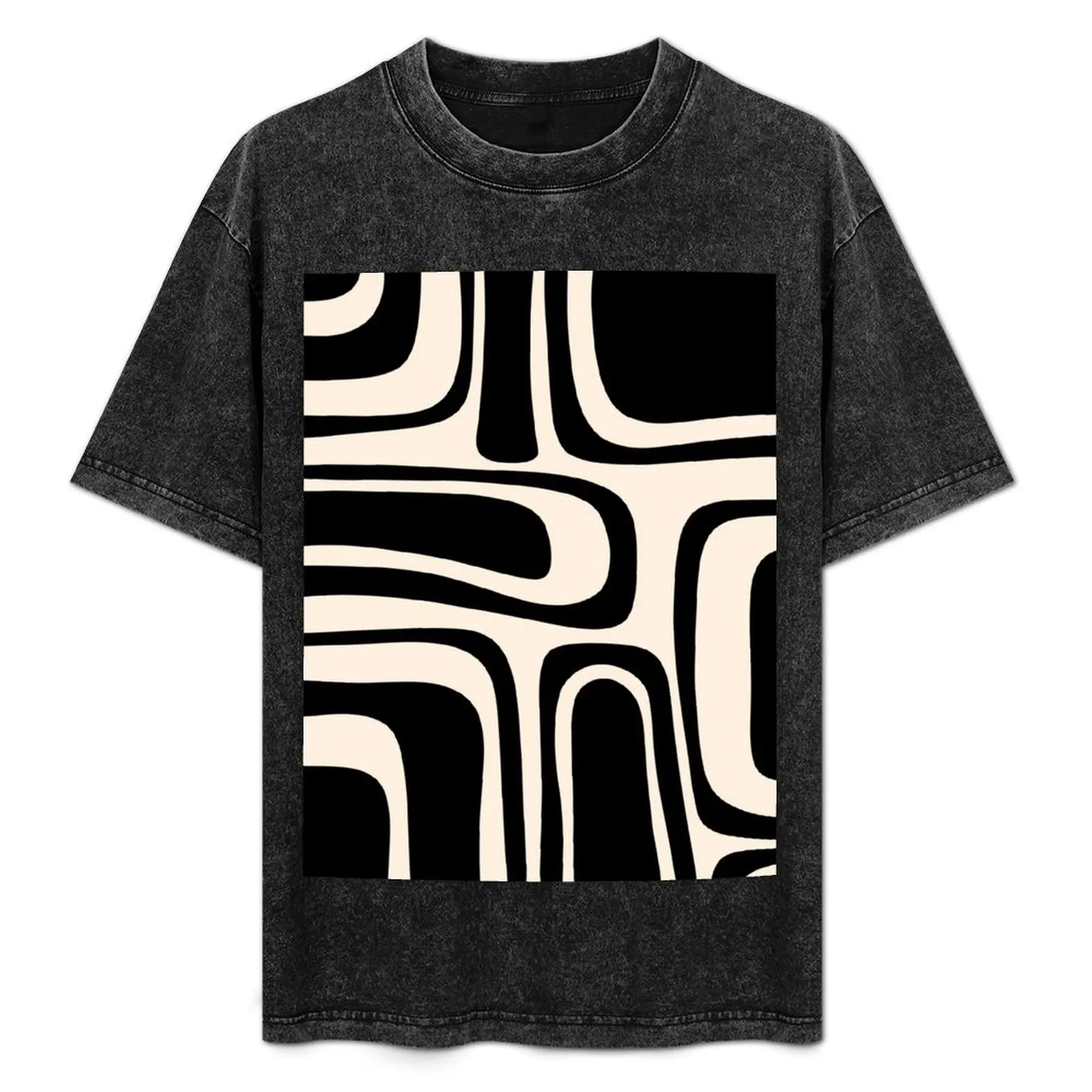 Palm Springs Retro Midcentury Modern Abstract Pattern in Black and Almond Cream T-Shirt funny costumes mens white t shirts