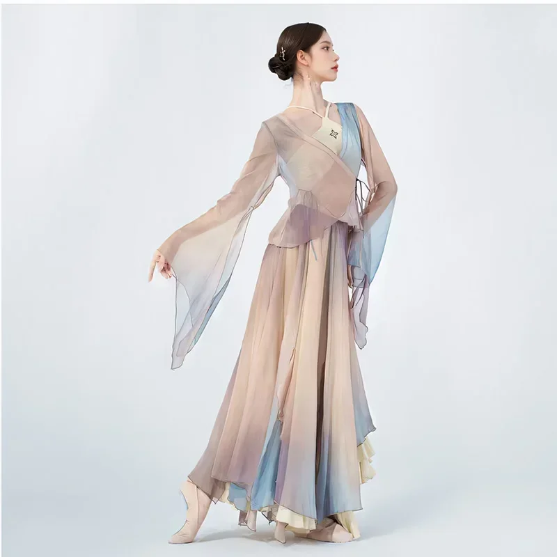 

Классический танцевальный костюм, длинный газовый костюм, женский элегантный танцевальный костюм, костюм для китайского танца