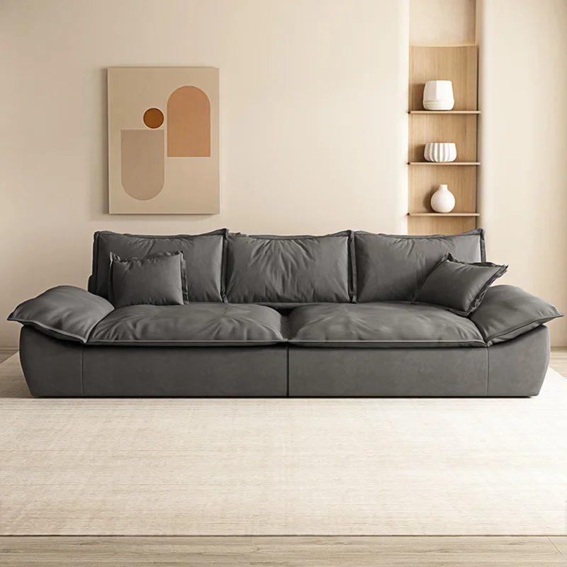 أرائك غرفة المعيشة الجمالية باللون الأسود بتصميم حقيقي أريكة صالة كسولة حديثة من الجلد الفاخر الناعم أثاث Woonkamerbanken للمنزل #2