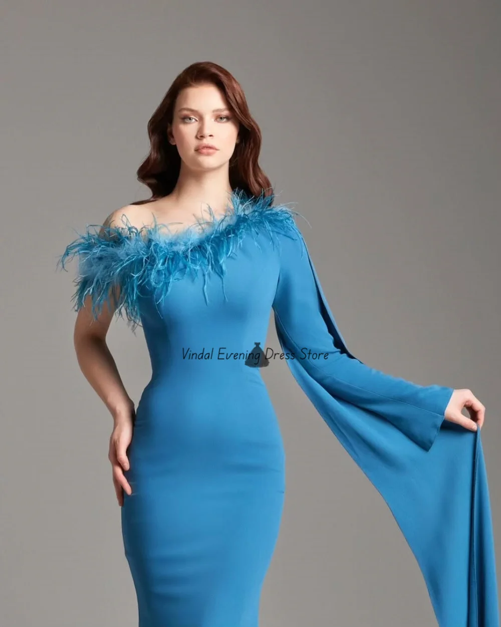 Vindal luxe Aanpassen Zeemeermin Veren gewaden Een Schouder Sweep Trein Elegante Formele Feestavondjurk Speciale Gelegenheden 2025