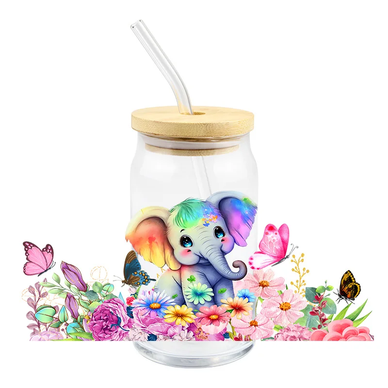 

Elephant Butterfly UV DTF Cup Wraps 3D Transfer Stickers For 16oz Libbey Glass Waterproof Tumbler Wraps Decal Wholesale