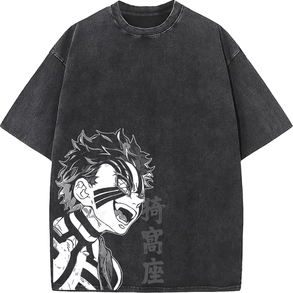 Retro Wash Oversized T-shirt Comics Surrounding Men's and Women's Clothing Summer Cotton Short-sleeved Sportswear Fashion