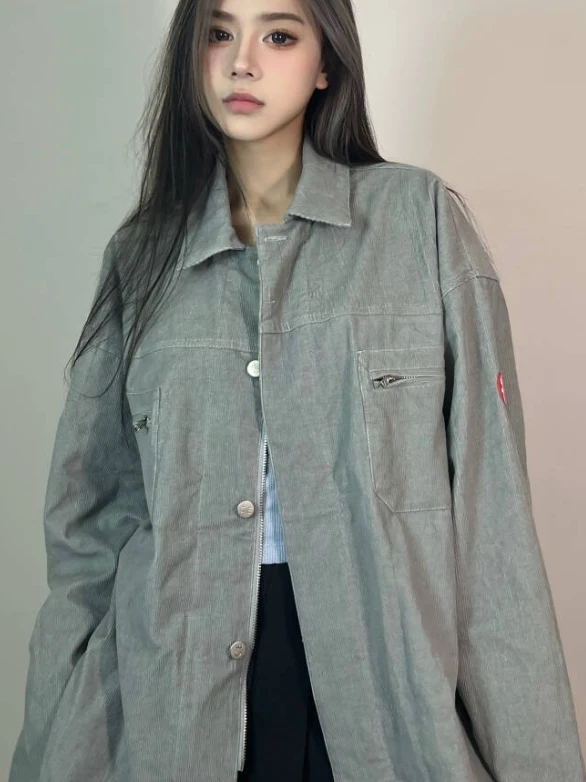 

Cavempt Corduroy irt Men's Loose Fit Collared Top Women's Faion Brand Autumn Winter Couple's Long Sve Street Sle