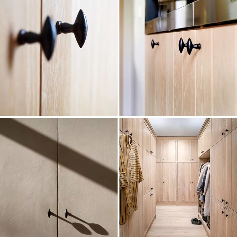 خزانة بمقبض باب خزانة الملابس على شكل زيتوني بسيط من النحاس مع خزانة أحذية سوداء غير لامعة ذات طابع شخصي بسيط ومقبض صغير