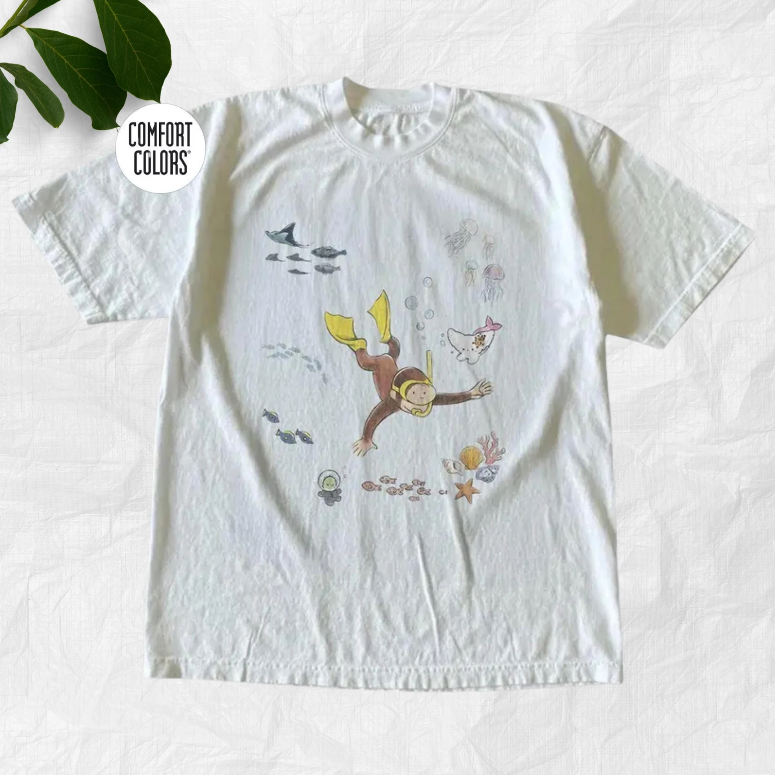 Curious George Shirt, Underwater Monkey Graphic Tee, Comfort Colors Cartoon T-Shirt, Vintage Kids Book Fan Gift