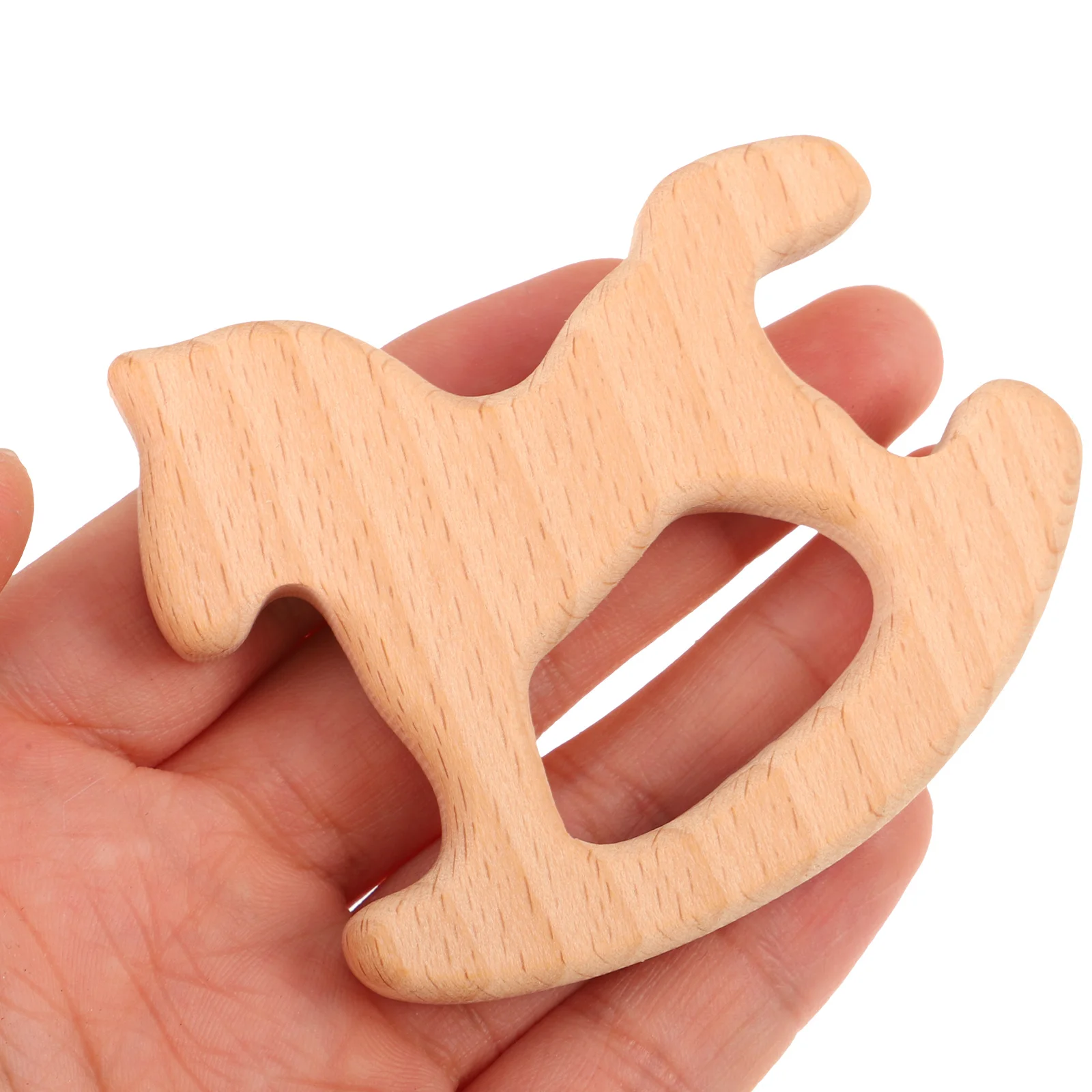 4-teiliges Beißring-Set aus natürlichem Holz, Pinguin, Eule, Katze, Steckpferd, sicher für Babys, Zahnen, Linderungshilfe, geistiges Wachstum