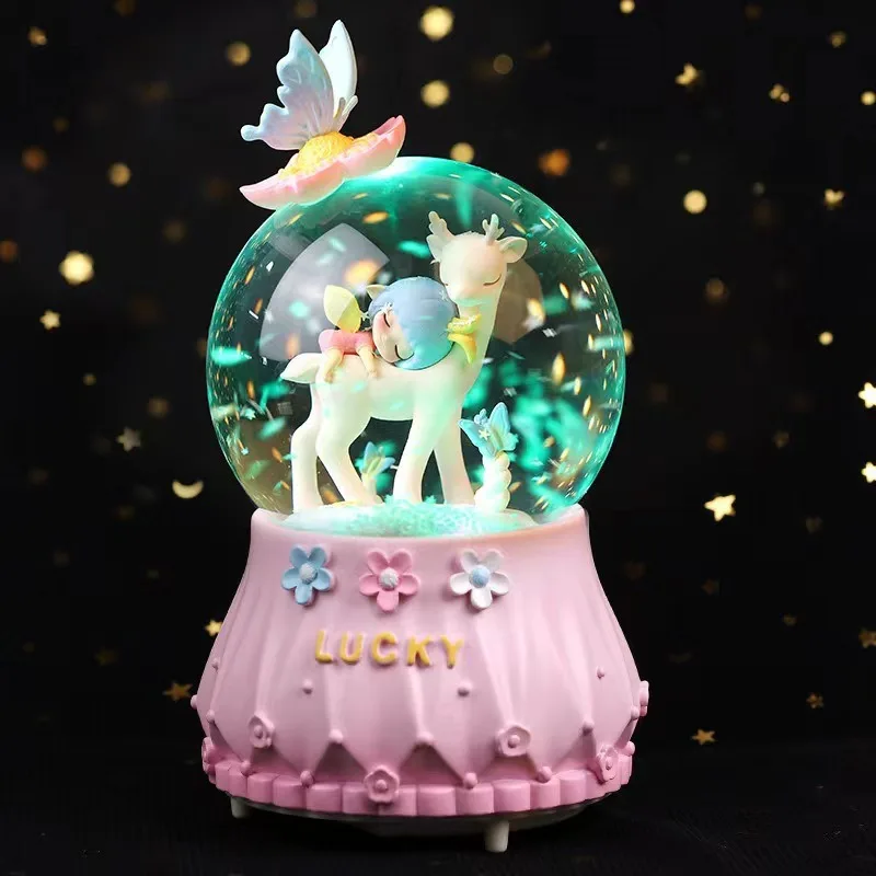 All The Way Flower Crystal Ball Music Box Music Box Rotating Snow To Send Boys and Girls Holiday Birthday Toys Gifts Angel Decor