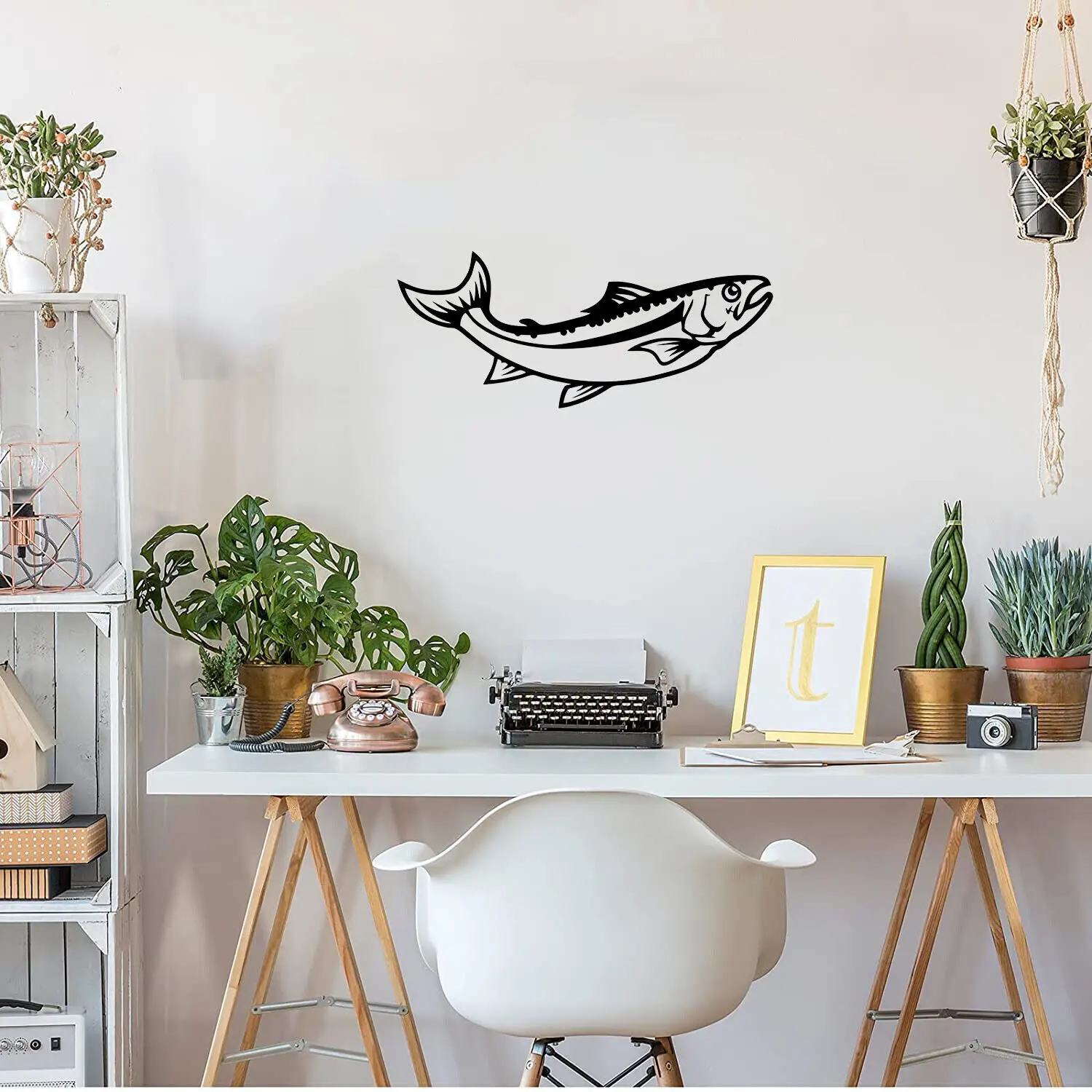 Letrero de pared de Metal de pez saltador, trucha, salmón o lubina, artesanías de hierro, arte colgante, pegatina de pared, decoración de pared