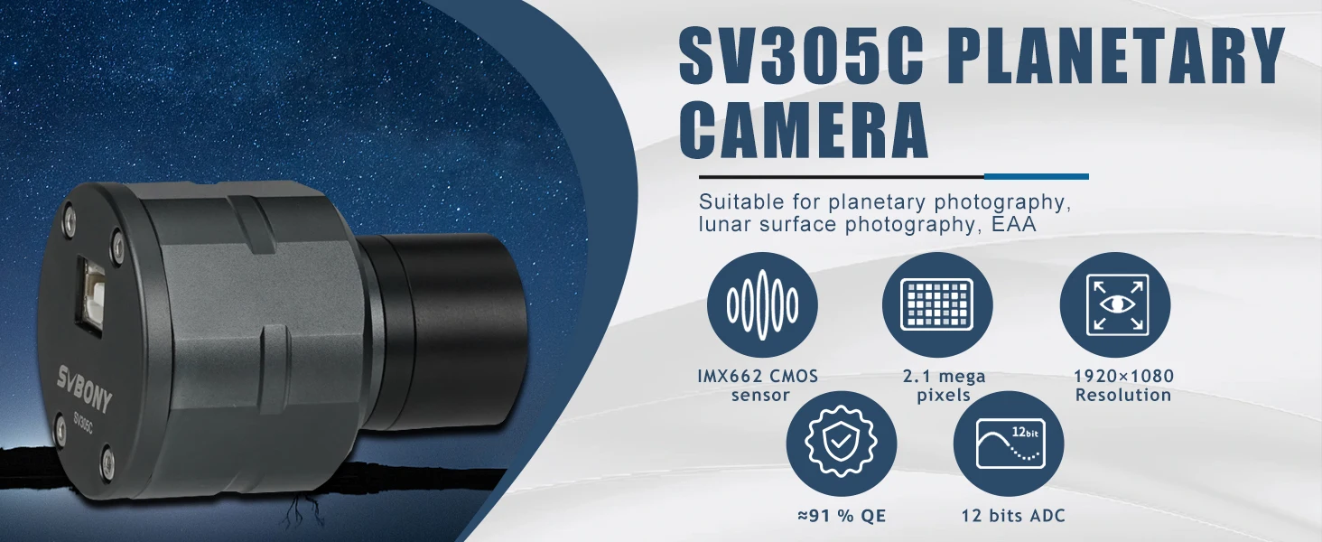 SVBONY SV305C Planetary Camera, IMX662 Color Telescope Camera, 1.25 Inches Astronomy Camera, Suitable for Astrophotography