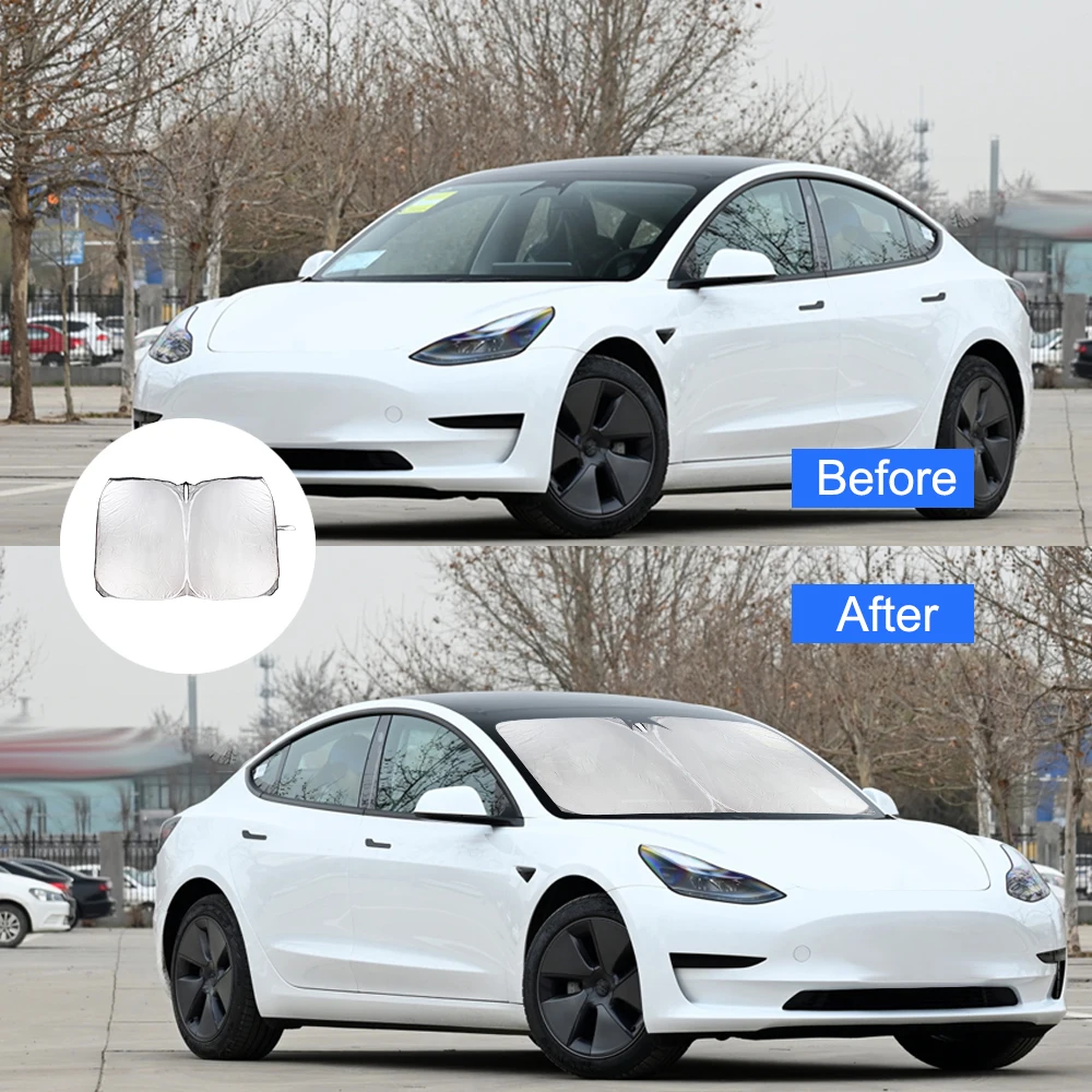 For Tesla Model 3 Y Foldable Car Windshield Sun Shade Covers Sun Visors Sunshade Auto Front Window Sunscreen Parasol