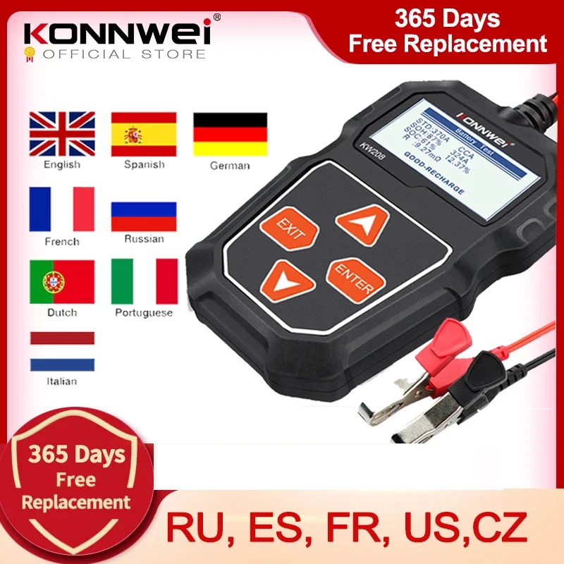 KONNWEI KW208 Autobatterietester 12 V 100 bis 2000 CCA Anlassen Ladegerät Stromkreistester Batterieanalysator 12 Volt Batteriewerkzeuge