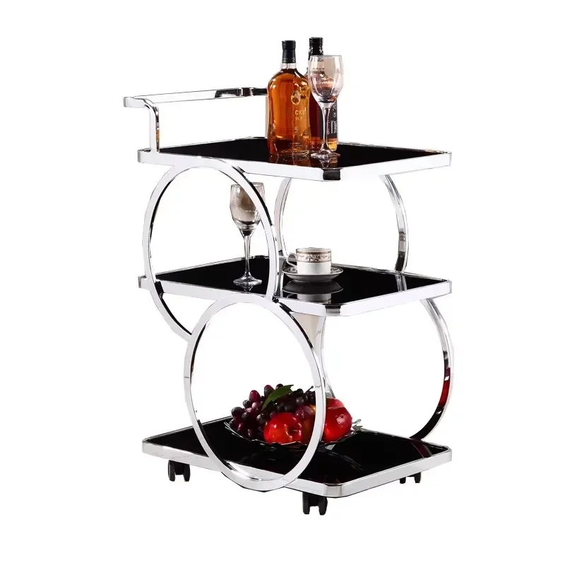 Gold Silver Metal Glass Wine Food Catering Drinks Serving Trolley bar Cart for Hotel Restaurant Wedding Party
