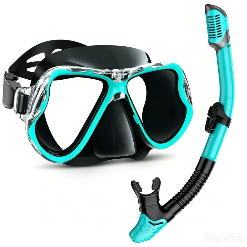 Adult Snorkeling Set | HD Tempered Glass Mask + Dry Top Snorkel, Silicone Nose Pocket Diving Gear