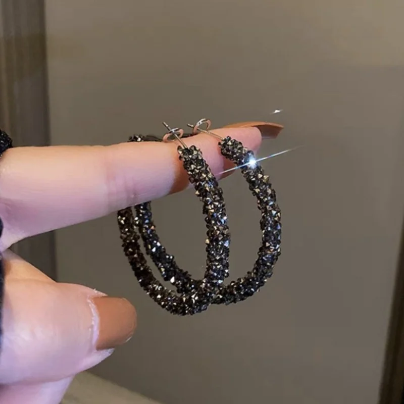 

Amazon Cross-Border European and American Large Hoop Earrings High-End Full Diamond Fashionable Temperament Round Hoop Earrings