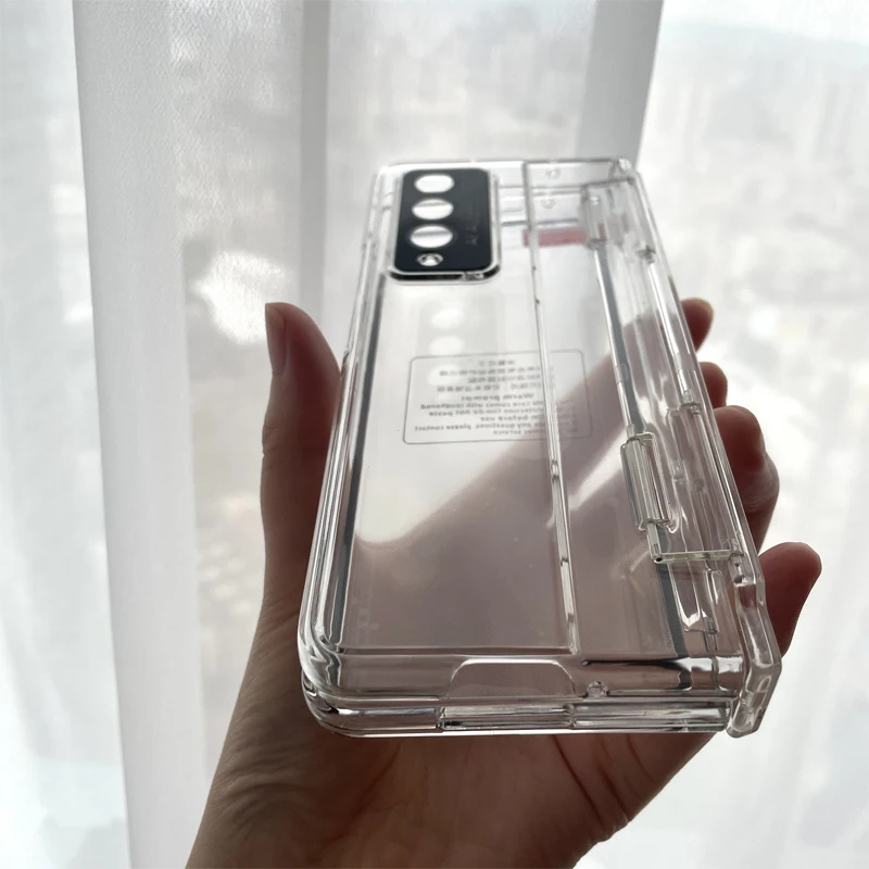 Luxury PC Transparent Case For Samsung Galaxy Z Fold 4 Fold 3 Hinge Protection Screen Lens Film Shockproof Case for ZFold4 Fold3