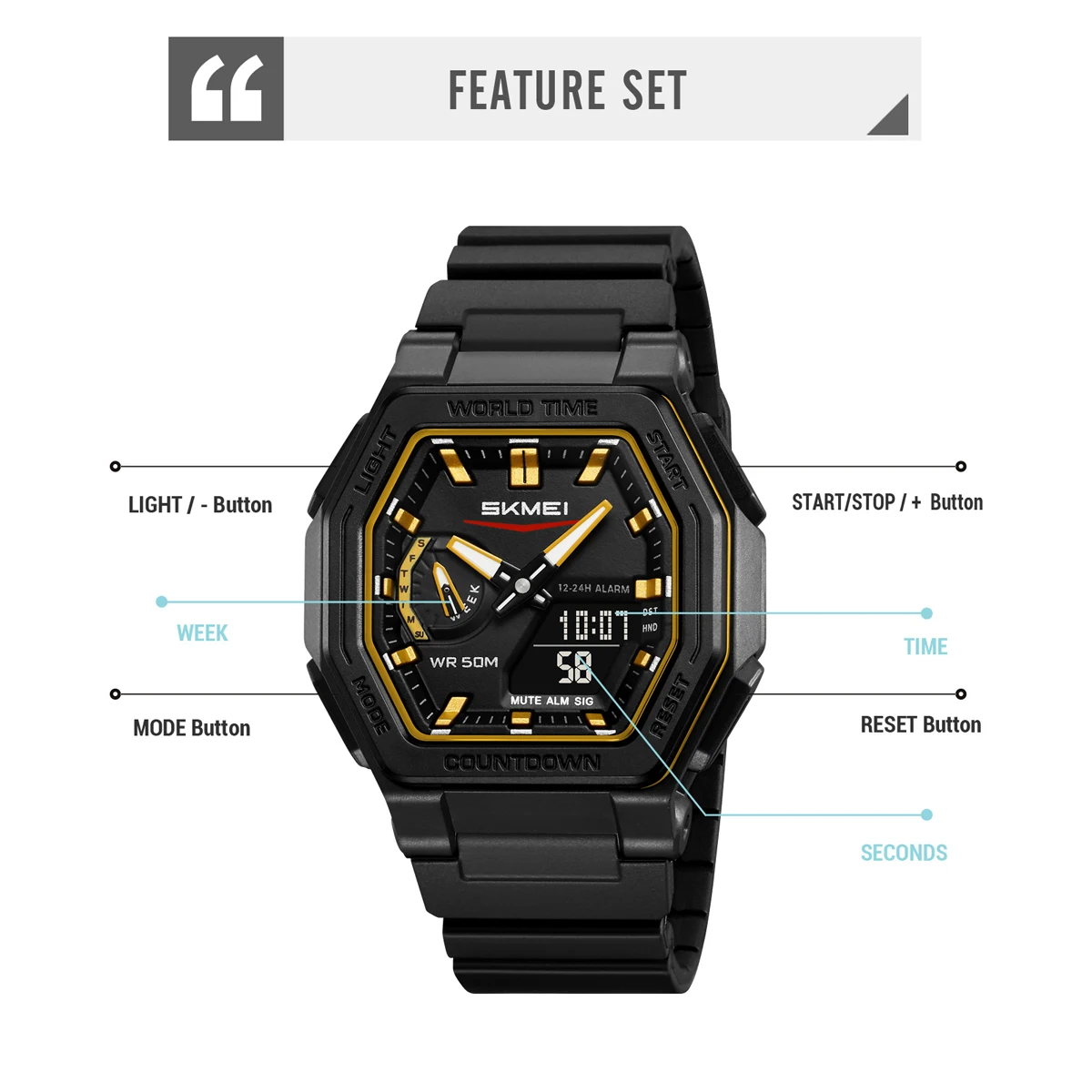 SKMEI الإبداعية مضيئة عرض الالكترونيات الرقمية ساعة رياضية 5 ساعات منبه للرجال النساء مقاوم للماء التوقيت العالمي ساعة اليد