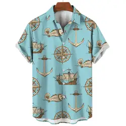 Camisa de manga corta con estampado náutico 3d para hombre, camisa hawaiana informal, estilo Retro, a la moda, de gran tamaño, para uso diario, 2024