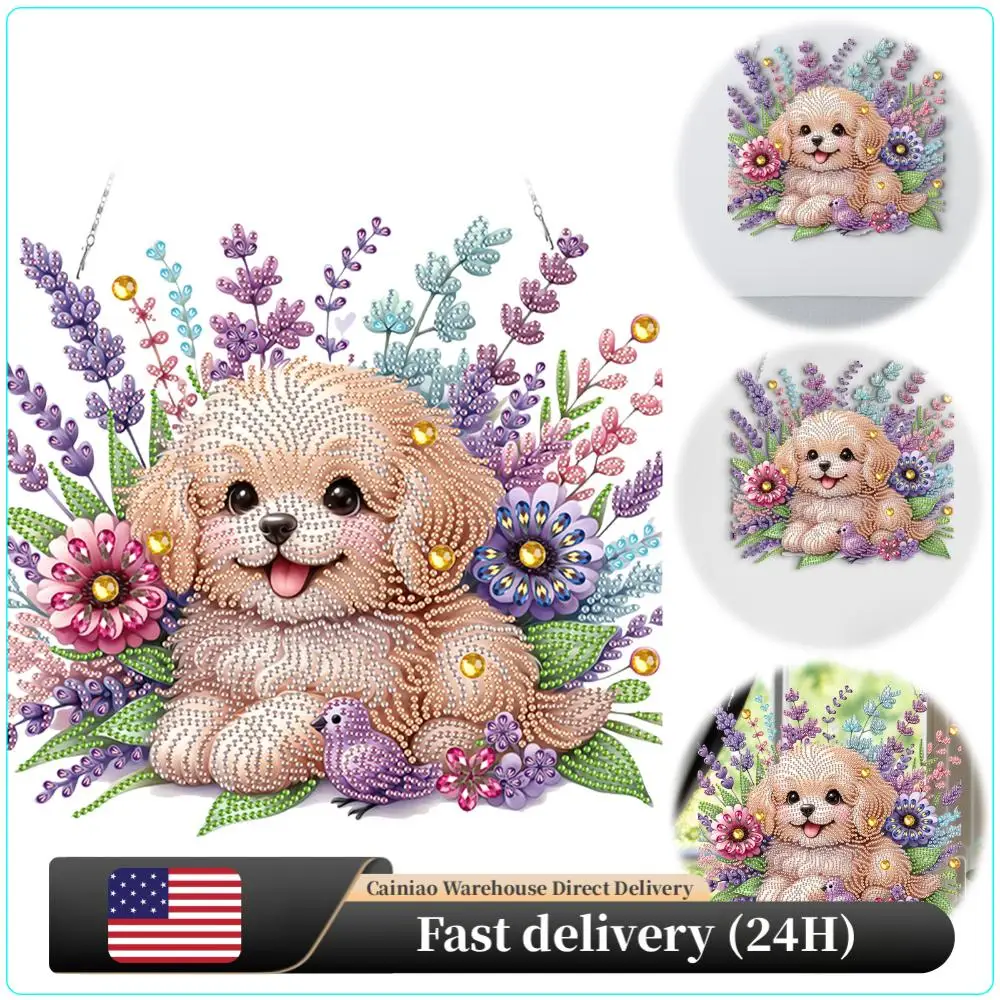 

Lavender Puppy 2D Flat DIY Diamond Painting Set Diamond Art Pendant Home Decor