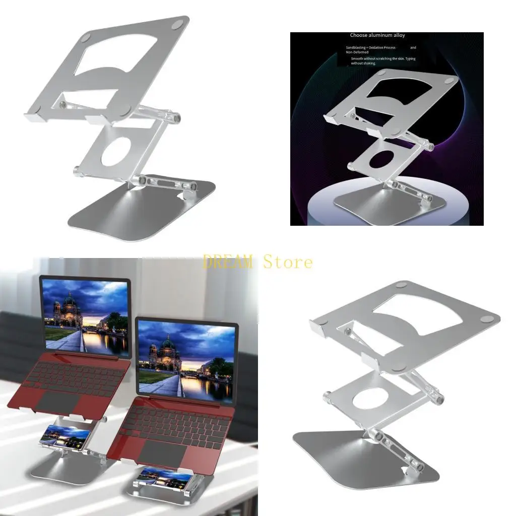 Height-Variable Laptop Support with Platform, Layered Hinged Stand for Sitting or Standing Work and Study Arrangements at Desks