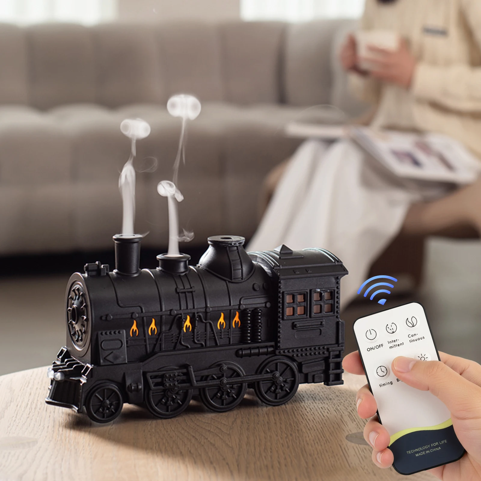 

300ML Vintage Steam Train Essential Oil Diffuser with 2-Color LED Light/2 Mist Modes Cool Mist Humidifier for Office Bedroom