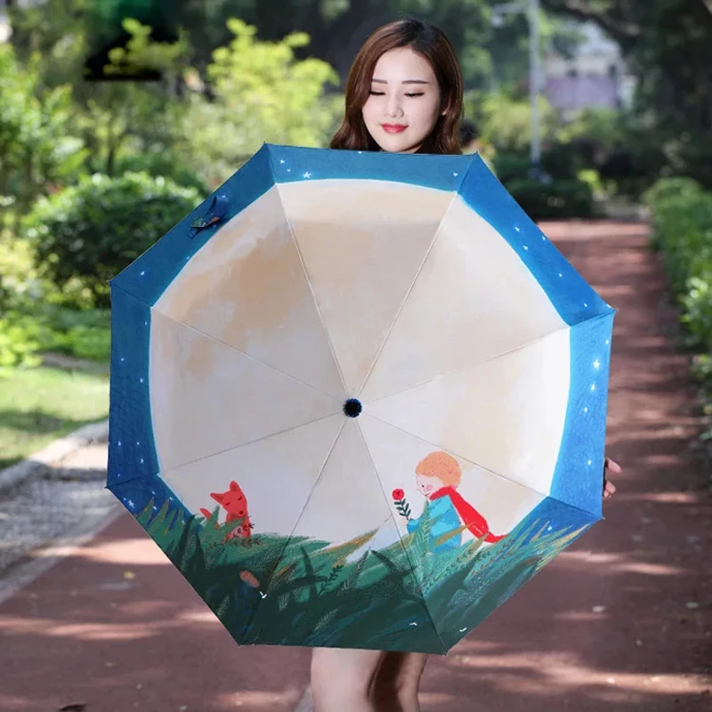 The Little Prince Painting Umbrella Three Fold paraguas Men And Women Hiking Parasol Anti-uv Waterproof Sun And Rain Umbrellas