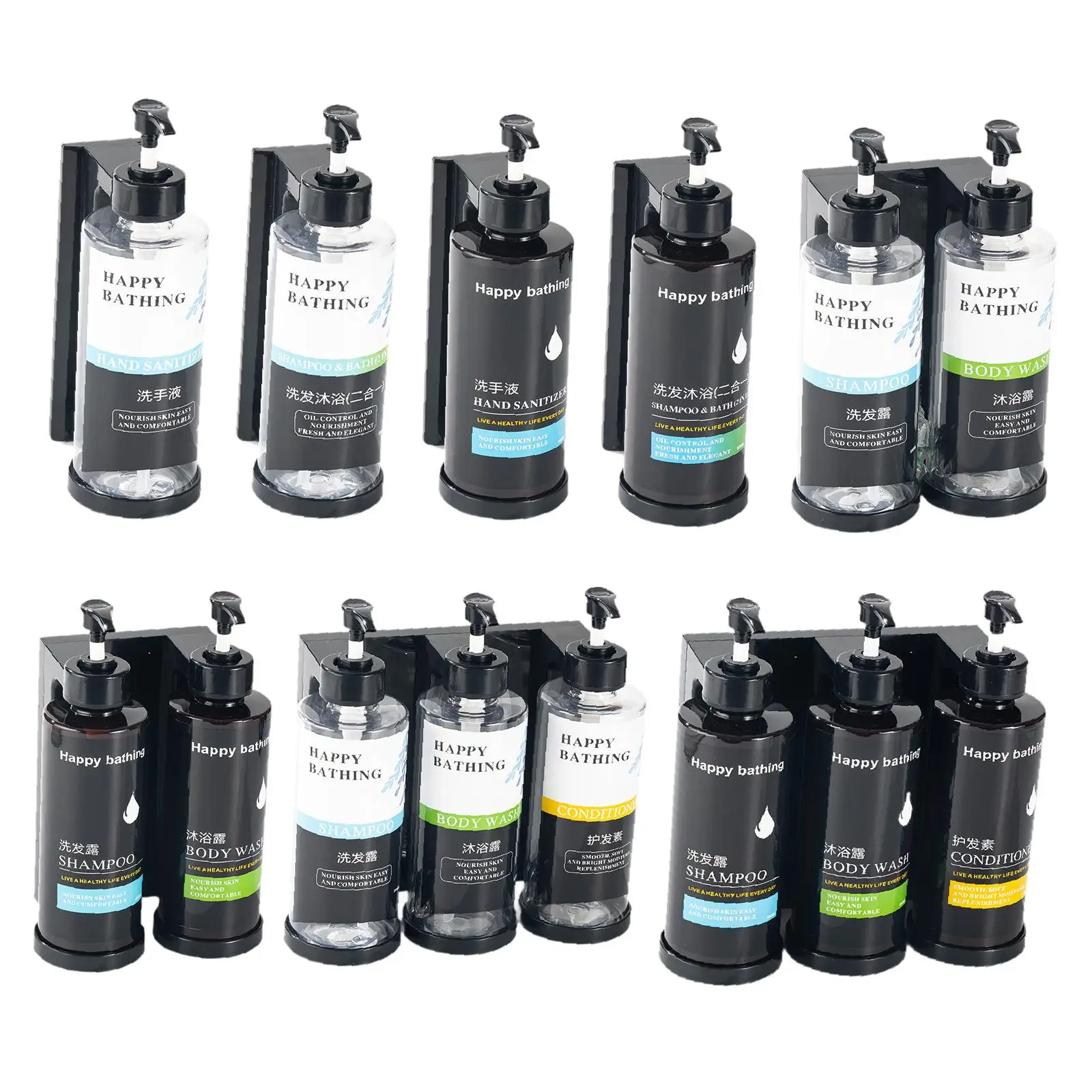 

Wall Mounted Pump Soap Dispenser with Waterproof Labels Shampoo Container for Public Space Office Toilet Restaurant Bathroom