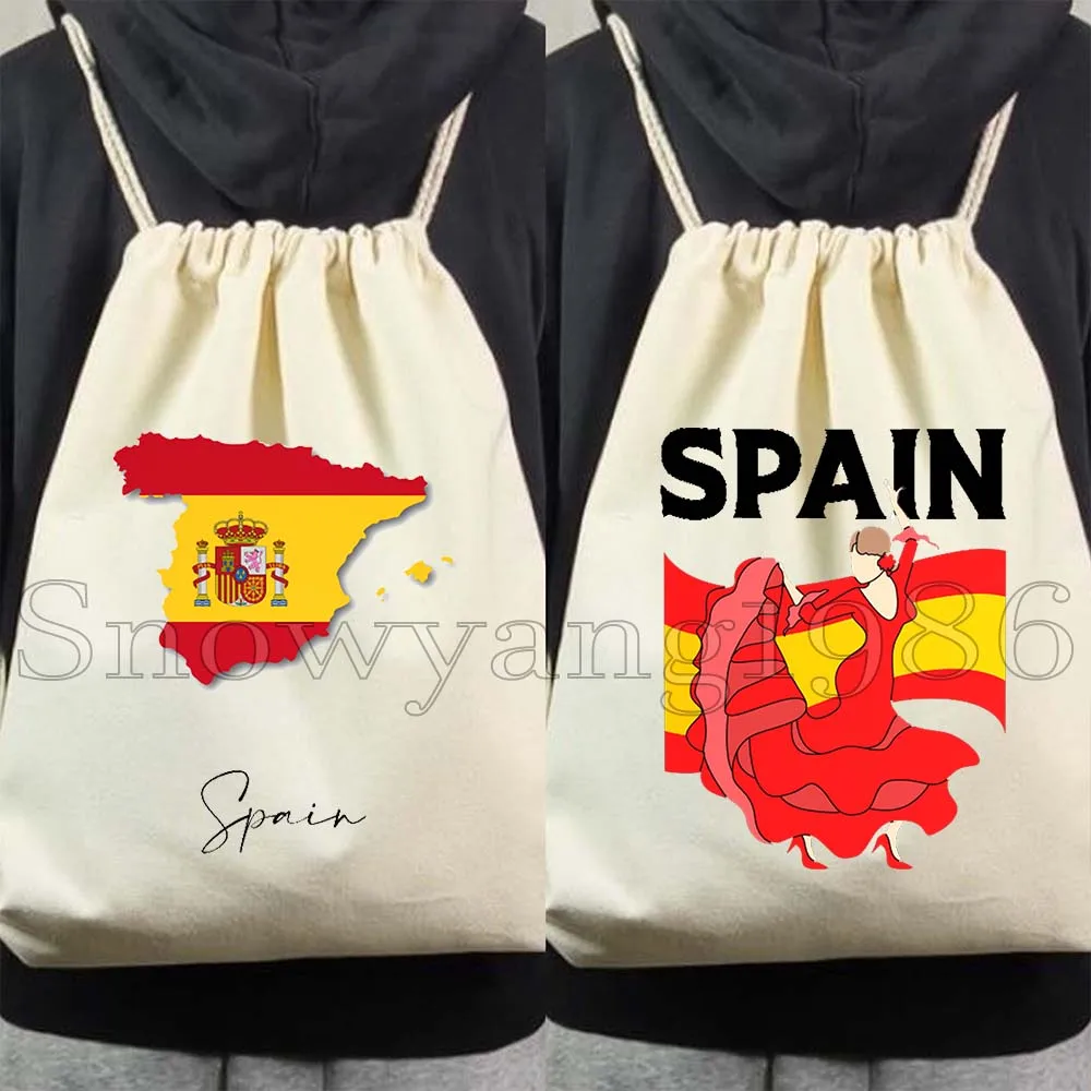 Espaa Spain National Flag Spanish Map Barcelona Gifts Canvas Drawstring Bags Soccer Backpack Gym Sackpack Sports Yoga String Bag