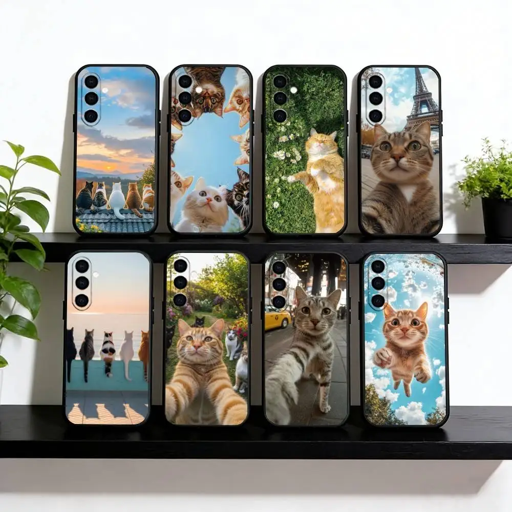 Cat  Phone Case Black Silicone Soft For Samsung Galaxy A73,A72,A71,A70,A53,A52,A51