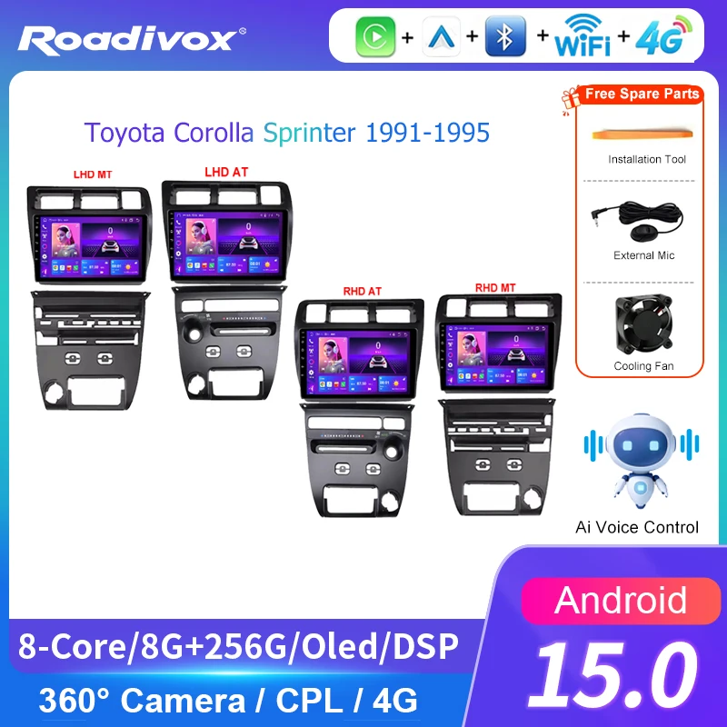 AI VOICE roadivox Android car radio for Toyota Corolla Sprinter 1991 1995 GPS Navigation video Multimedia Player tape recorder
