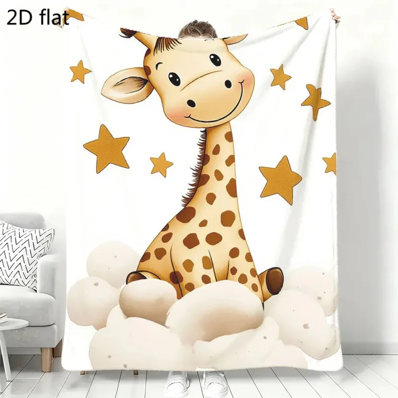 Stampa piatta 2D: 1 coperta in flanella con un simpatico motivo a giraffa, coperta morbida con stampa a forma di stella e animali dei cartoni animati, coperta in pile confortevole, adatta per