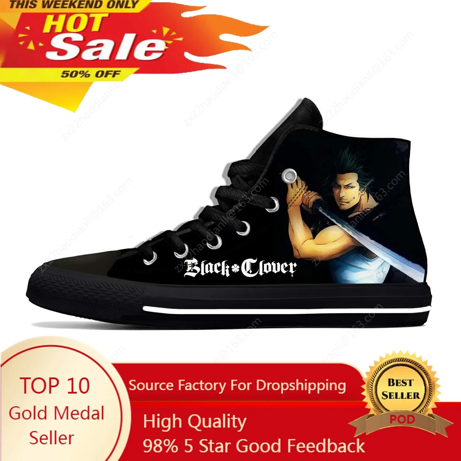 

Hot Anime Black Clover Lightweight Cloth 3D Print Funny Fashion High Top Canvas Shoes Mens Womens Casual Breathable Sneakers