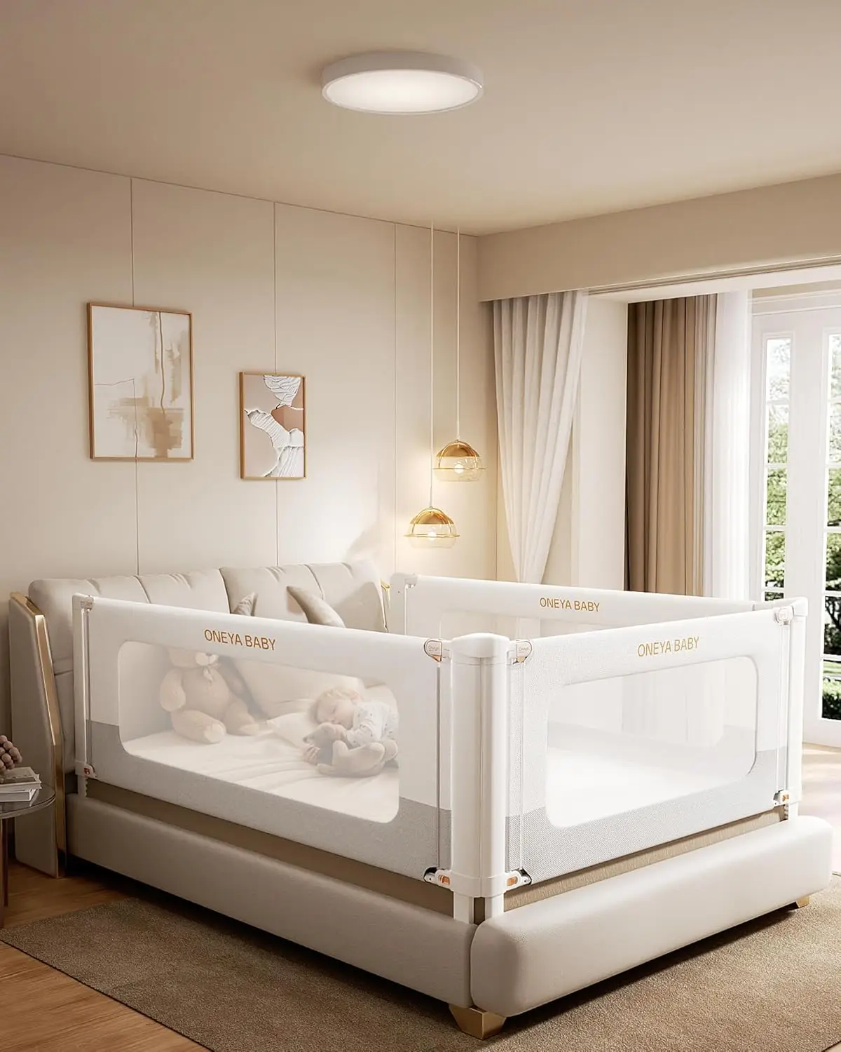 ارتفاع قابل للتعديل لسرير الأطفال الصغار مع قفل مزدوج، ألومنيوم معزز للسلامة، أبيض/رمادي، 39 بوصة طول × 28 ساعة