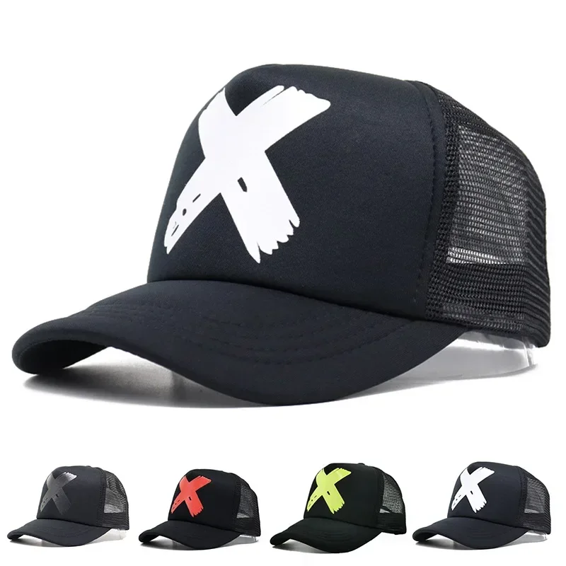

Classic Snapback Cap with Hip Hop X Print Mesh Panel Design Unisex Baseball Hat for Summer Sun Protection Casual Fashion