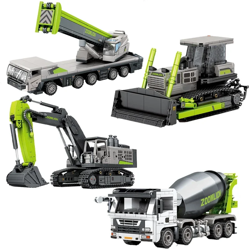 Anima Zoomlion Excavator Engineering Vehicle Crane Boy Building Block Toy Birthday Gift Ornaments Children's Toys Peripherals